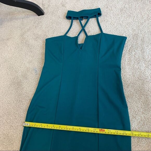 Teal green cutout crisscross choker bodycon dress Sz M - Picture 10 of 12